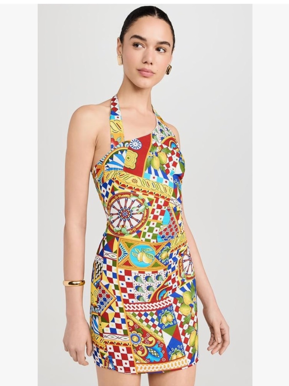 Seven Wonders Venus Halter Dress Patchwork Tile Print Size M Resortwear Asymetri